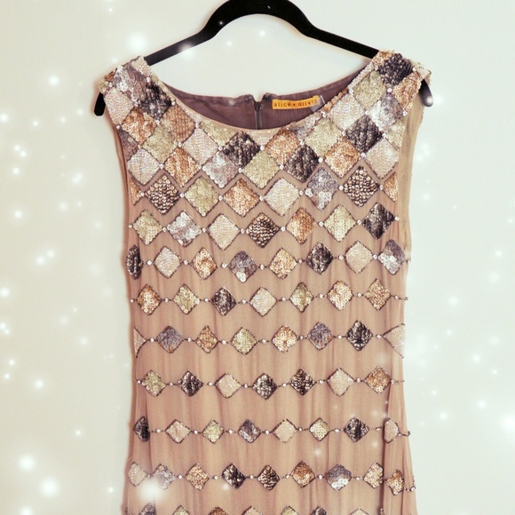 Alice & Oliva Taupe Silk Sequin Dress - Picture 4 of 10